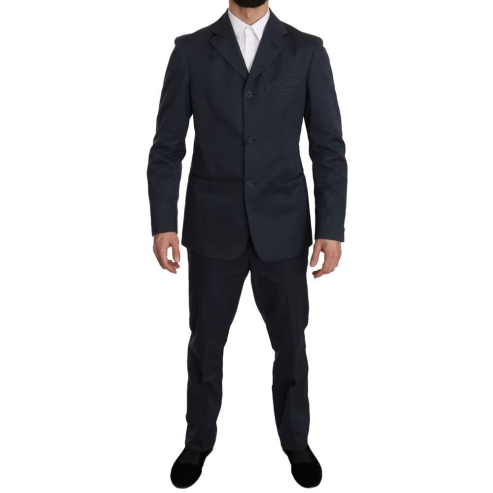 Romeo Gigli Two Piece 3 Button Cotton Blue Solid Men's Suit